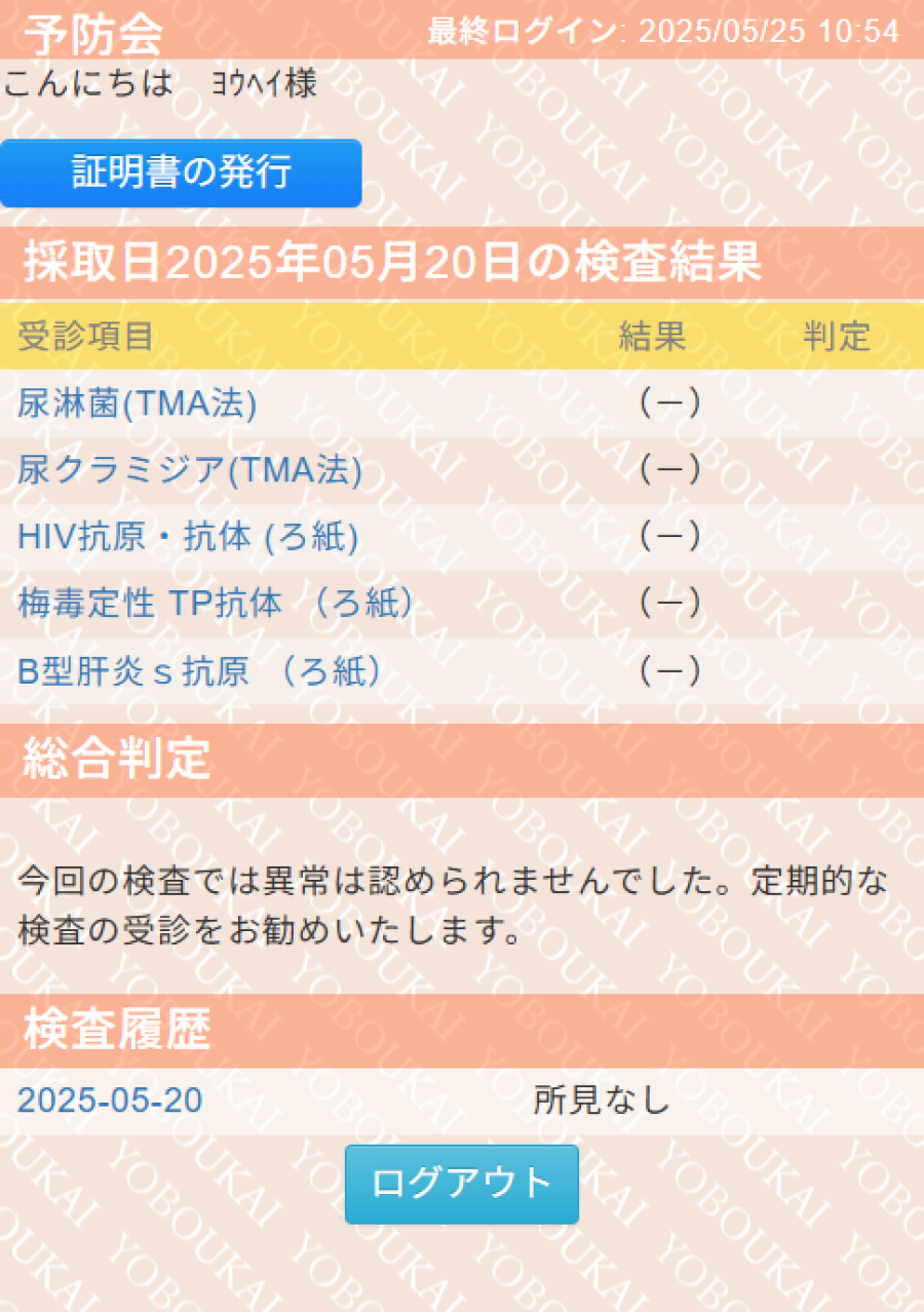 洋平の性病検査証明書